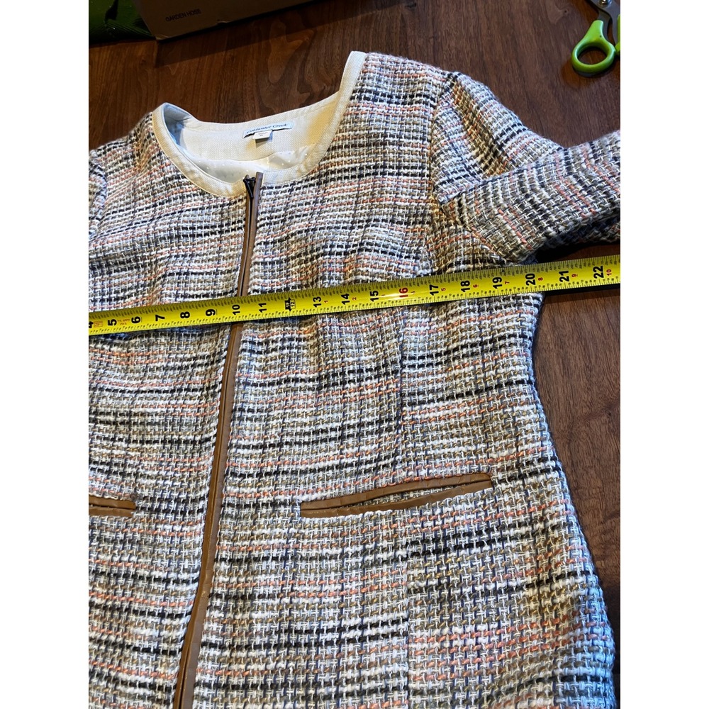 Coldwater Creek Tweed Blazer Jacket Women's Size 14 Tan Multi Color Zipper Front - Picture 8 of 8
